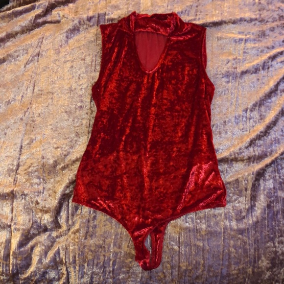 New York & Company Tops Red Velvet Bodysuit Poshmark